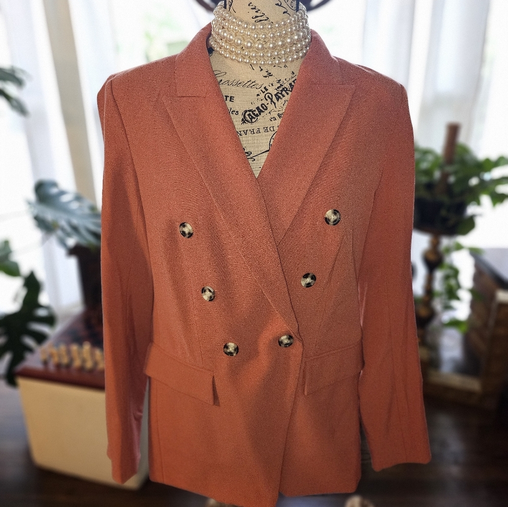 NWT Nine West Coral Double-Breasted Blazer